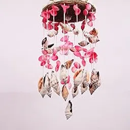Shellkrafts Decorative Handcrafted Artificial Sea Shell Wind Chime Home Balcony & Garden Decoration | Gift Item | Postive Energy Items for Home Pink and White.-image-25