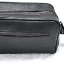 Genuine Buffalo Leather Toiletry Bag for Men & Women | Travel Shaving Kit Pouch | Twin & Single Section Variants | Vintage Brown & Black | Unisex Dopp Kit Organizer (Single Section, Black)-image-42