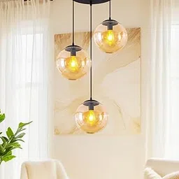 PR Star 3D Doom Hanging Ceiling Lamp for Bedroom, Living Room, Restaurant Pendants Ceiling Lamp (Amber Luster, 3 Light Round)-picture-10