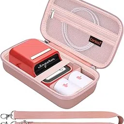 Canboc Carrying Case for NIIMBOT B21 Label Maker, Portable Bluetooth Thermal Label Printer Bag with Removable Shoulder Strap, Mesh Pocket fit Printer Labels, USB Cable, Rose Gold (Case Only)-image-4