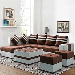 CASASTYLE - Stylio 8 Seater Fabric LHS L Shape Sofa Set with Centre Table & 2 Puffy (Brown-Light Grey)-picture-28