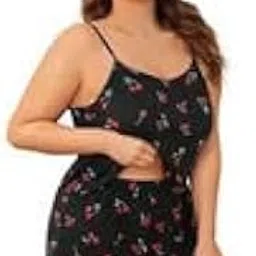Lotus Enterprises Women Printed Sleeveless Night Suit Stylish Nighty Baby Doll Set Lingerie Sexy Nightwear Nightgown Babydoll Shorts Set for Women and Girls(BK-Flower-L) Black-image-72