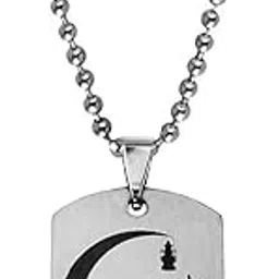 Islamic Crescent Moon Allah Prayer Silver And Black Stainless Steel Pendant Necklace Chain For Men And women-image-79