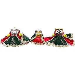 Sugandhit Handcrafted Jagannath ji,Babhadra ji and subhadra Mata ki winter poshak or dress set on zari Embroidery work on premium Red and Green velvet fabric-picture-33
