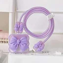 Cat Care for 18-20W Silicone Bow Charger Case Cover with 360-degree Full Protection New Edition Stylish Charger Cover Charger for iPhone for 18-20W USB-C Power Adapter (Purple)-image-95