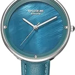 Poze Quartz Analog Blue Dial PU Leather Strap Watch for Women - SP80050SL01-image-91