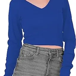 Women's Cotton Trendy Solid Stretchable V Neck Full Sleeve Readymade Saree Black Blouses for Women L418-image-13