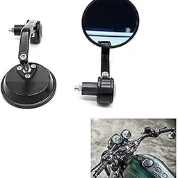 Ozango Bike Rear View Mirror Handle Bar Side Round Shape Mirror Black Set of 2 Compatible for Bajaj Avenger 220 Cruise-picture-12