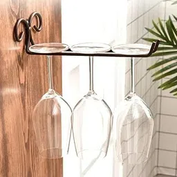 Unique Lifestyle Stemware Wine Glass Hanging Rack, Wall Mount Wine Glass Holder Hanger Storage, Metal Organizer for Bar Kitchen, Under Cabinet (Pack of 1)-image-17