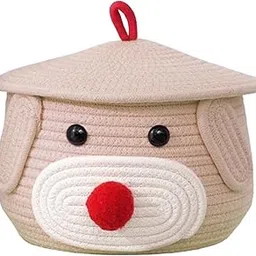 Juteify Multi-Purpose Cute Jute Basket with Lid Storage Baskets for Bathroom Living Room & Kitchen Organiser Box Vanity Box First Aid Box (beige)-picture-28