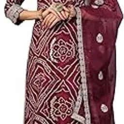 stylum Women's Bandhani Print & Embroidered Muslin Straight Kurta Pant Dupatta Set-picture-23