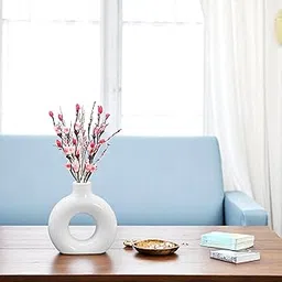 Aabco Ceramic Donut Shaped Flower Vase, Ceramic Vase for Flowers Modern Style Home Decor for Living Room, Office Bedroom (Small Vase)-image-84