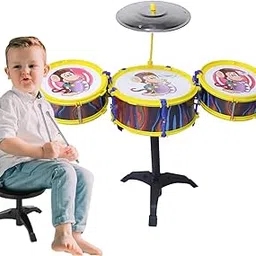 Kabello Musical Instruments Original Jazz Drum Set for Kids 1-5 Years Old Boys 3 Drum 1 Stand and 1 Stool and 2 Sticks (Multicolor)-picture-18