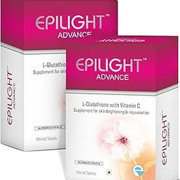 Epilight Advance L- Glutathione & Vitamin C Tablets for Skin 600mg 30 Tablets | L-Glutathione Supplements for Skin Health | Antioxidant Support | Glutathione Tablet for Men & Women image 1