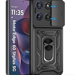A rtistque Armor Bumper Back Case Cover for Motorola Moto Edge 60 Stylus 5G | Stylish Ring Holder & Inbuilt Stand | Sliding Camera Cover | TPU Protective | Motorola Edge 60 Stylus Back Cover - Black image 1