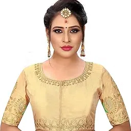 pujia mills Women's Silk Embroidery Half Sleeve Regular Blouse Pack of 1-picture-32