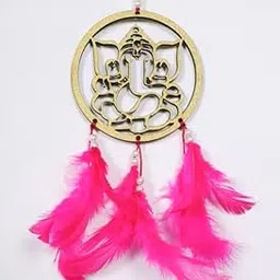 Handcrafted Dream Catcher with Gold Glitter Circle Design and Hot Pink Feathers, Traditional Wall Hanging Decor-picture-19