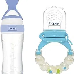 Hopop Baby Silicone Fruit/Food Nibbler & Spoon Feeder for 6 to 12 Months | Squeezy Silicone Food Feeder with Spoon Bottle & Nibbler with Soft Mesh | (Blue Feeder Combo)-image-47