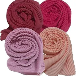 Women’s Pleated Ironless Crush Cotton Muslim Hijab Combo of 4 Summer Shawl/Duppatta/Stoles/Head Scarves for Girls-picture-54