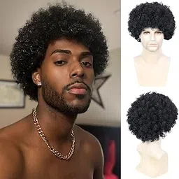 Queentas Afro Curly Hair Wig for Man Men Full Head Disco 70s Hair Wig Cosplay Full Head Men Wigs Natural Hair Black Rocker Costume Synthetic Hair Wigs for Diwali Daily Use-picture-20