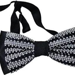 Men's Luxury Black & white Dimond Shining Rhinestone Bow Tie – Handmade Adjustable Satin Tuxedo Accessory for Wedding, Prom, Party & Formal Events-image-5