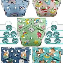 Advanso Leakage Proof cloth diapers for babies, high absorbent 5 reusable diaper 10 insert pad combo pack washable cloth diaper free size 5-18kg adjustable pocket cover P85 image 1