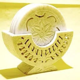 MARBOGLASS India Marble Coasters Floral Carving Work Tea/Coffee Cup Holder,for Home and Office use(Set of 6)-picture-69