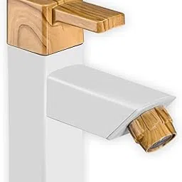 SPARSH Pearl Edge Pine Pillar Cock (Short Body) for Bathroom/Kitchen Sink Tap/Basin Faucet with Plastic Wall Flange - (White & Brown) Deck Mounted Installation Type image 1