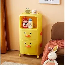 Kuber Industries (Pack of 1) Duck Storage Rack | Large Capacity Trolley Rack For Living Room | Storage Rack For Books | Multipurpose Storage Trolley with Drawers & Wheels For Toys | 518-1 | Yellow-picture-34