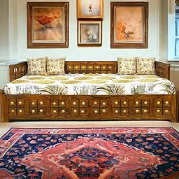 Suryavanshi Sheesham Wood Diwan Bed with Box Storage � Brass Work (W188 x D97 x H59 cm) Wooden Bed with Carved Drawers | Sofa Cum Bed | for Living Room | Bedroom |-picture-26