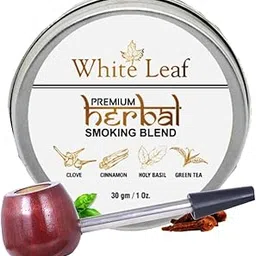 White Leaf Premium Herbal Smoking Mixture Blend 100% Tobacco & Nicotine Free(30g) Made With Organic & Natural Ayurveda Herbs With 1 Wooden Smoking Pipe-picture-47