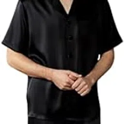 bellababebysk Bella Babe by SK Men Black Half Sleeve Satin Night Suit with Shorts-picture-27