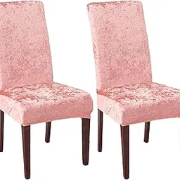 FunBlast Chair Covers - Universal Velvet Chair Cover, Elastic Stretch Removable Washable Dining Chair Cover Protector Seat Slipcover, Short Dining Chair Cover (Pink, Pack of 2) image 1