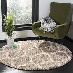 VASAC– Modern Shaggy Round Rug | Ultra-Soft Plush Circle Carpet for Living Room, Bedroom, Nursery | Fuzzy, Fluffy Area Rug with Non-Slip Base Beige M 2x2 feet-picture-26