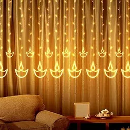 wipro Polycarbonate Garnet 3 Meter 12 Diyas Curtain Led Festive Lights, Indoor Window String Lights, Decoration for Wedding, New Year &Home,6 Large &6 Small Diyas,Warm White, 108 LEDs, Pack of 1-picture-40