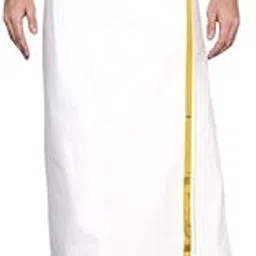 COTTON WHITE DHOTI GOLD JARI BORDER FOR MEN 2 METERES-image-22