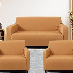 Gifts Island® Sofa Cover 3 Seater and 2 Seater Fully Covered Universal 5 Seater Sofa Cover Non-Slip Sticky Elastic Stretchable Couch Sofa Set Slipcover Protector for (3+1+1 Seater), Light Brown-picture-18