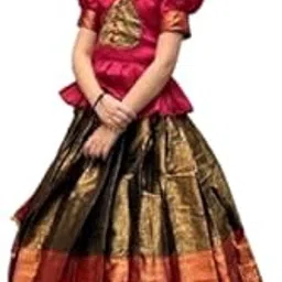 Girls’ Traditional South Indian Pattu Pavadai Set – Silk Blend Langa Voni with Zari Border for Festivals & Weddings-picture-22
