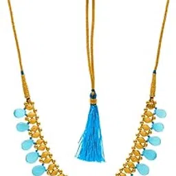 22KT (916) Yellow Gold Thushi Necklace for Women | Sky Blue Drop Beads Design - 1.8g Gold-image-97