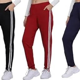 Harshita Enterprises Women’s Cotton Blend Striped Track Pants Combo of 3 | Stylish Joggers for Casual, Sports & Lounge Wear | Comfortable (Pack of 3)-picture-27