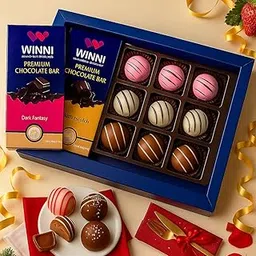 WINNI - Super Luxury 2 Bar Pack + 9 Pcs Truffle Chocolate Gift Hamper | Belgian Dark Chocolates | Imported Chocolates | Celebration Chocolates Gift Box For Birthday, Anniversary, Boyfriend, Girls, Boys, Couple, Students, Girlfriend, Kids | Chocolate Bouquet | Ideal Return Gift-image-23