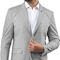 Men's Grey Notched Lapel Modal Single-Breasted Blazer-image-80