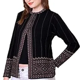 Women’s Woollen Knitted Cardigan, Front Open Sweater with Button Closure, Ethnic Pattern, Winter Wear, Full Sleeve Regular Fit-image-13