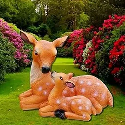 XOMARK The Decorshed Two Deer Idol for Garden Home Living Room Decor Garden Side Animals Deer Figure (Large) (Pack of 1) Multicolor-picture-17