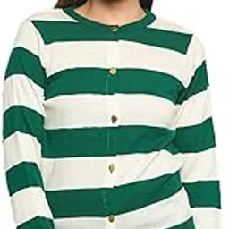 club york Women’s Striped Cardigan Sweater | Button Down Knitwear |Long Sleeve Green & White Casual_CYCW628_M-picture-22