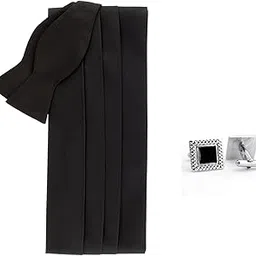 greyknot Men's Cummerbund, Self-Tie Open Bow Tie & Black Square Cufflinks – Satin 3-Piece Formal Accessory Set for Wedding, Tuxedo, Party & Black Tie Events-picture-19