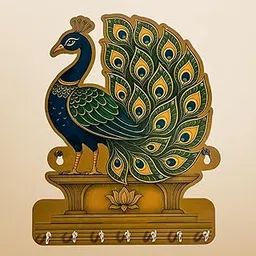 Wooden Peacock Key Holder for Wall | Handcrafted Peacock Design Key Hanger with 6 Hooks | Decorative Wall Mounted Organizer for Home, Living Room & Entrance Decor-picture-10