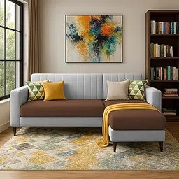 GRAPEWOOD Wayne RHS 4 Seater L Shape Sofa Set for Living Room (Brown Grey Colour) Premium Fabric Sofa Set for Living Room-picture-18