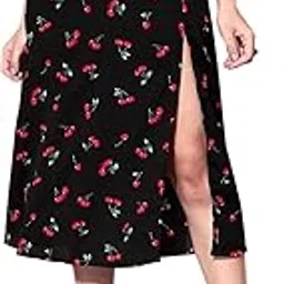 Women Abstract Printed Thigh-High Slit Flared A-Line Midi Skirt-image-26