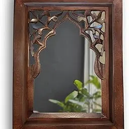 H D Furnishing Antique Black Hand Carved Wooden Jharokha Wall Mirror Frame – 12 x 9 Inch | Traditional Arch Design Wall Hanging Mirror for Living Room, Bedroom & Home Décor-picture-67